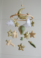Airplane nursery baby mobile with hot air balloon - Minidreams Decor